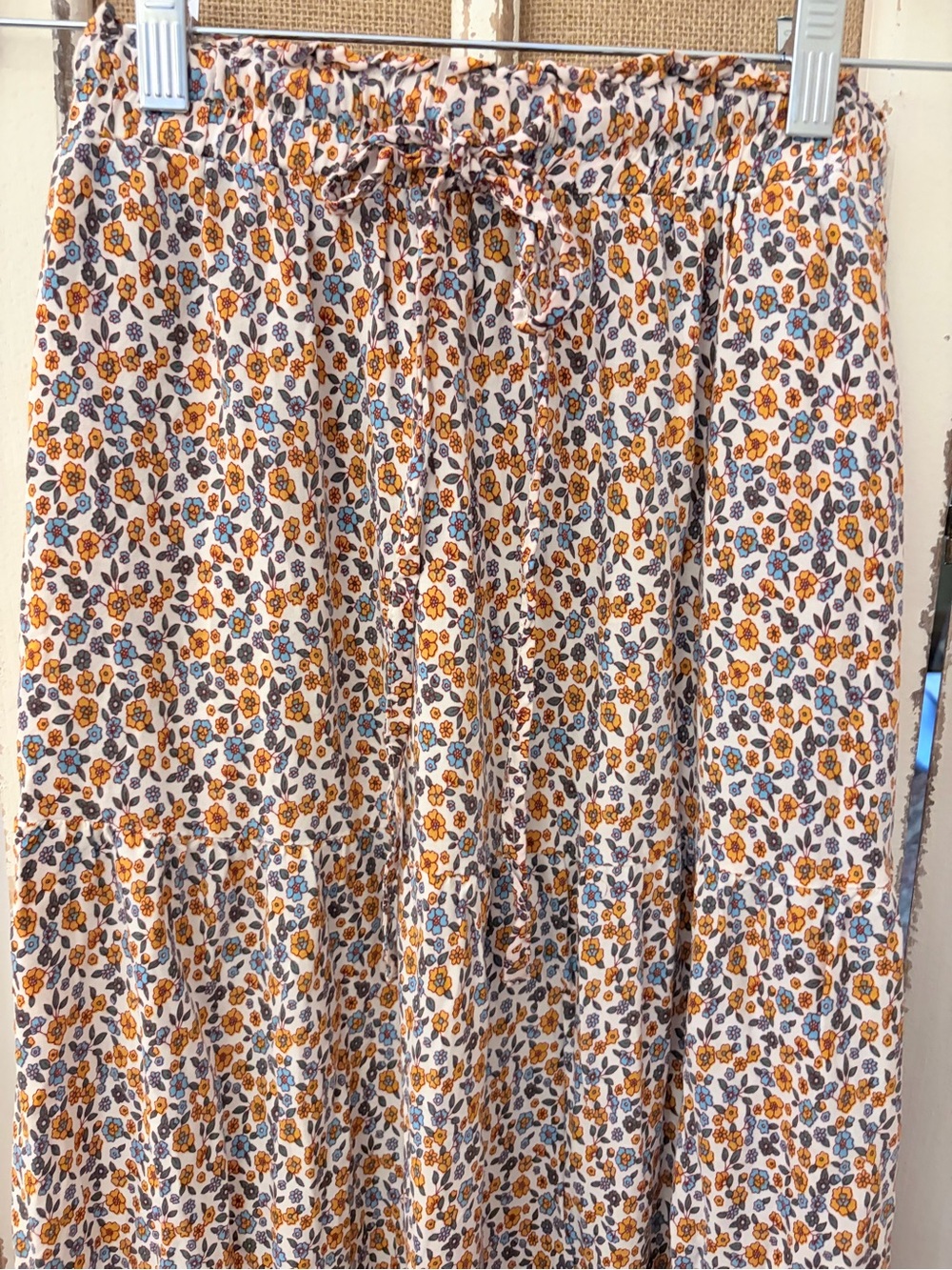 Boho Floral Border Print Tiered Maxi Skirt | Cottagecore Festival Small